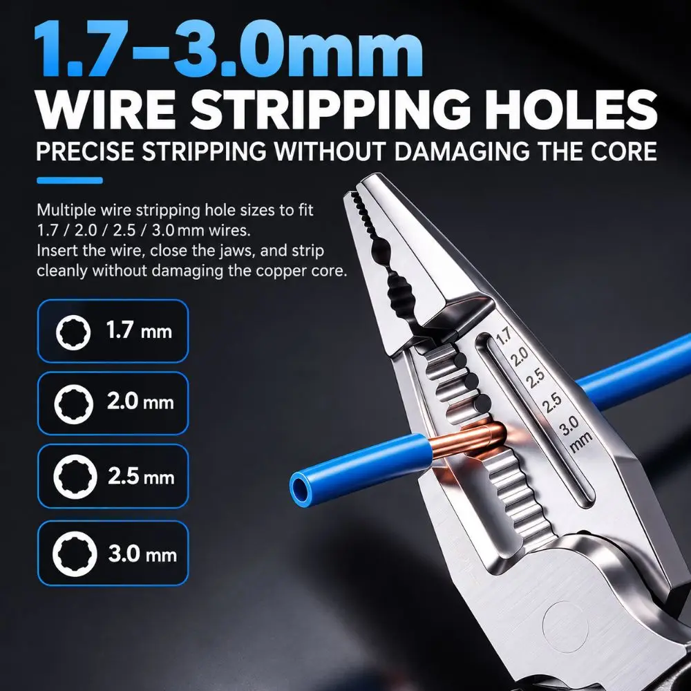 8in1 Wire Stripper Pliers Wire Splitting Digital Display Electrician Pliers Non Slip Cutting Function Wire Stripping Tool