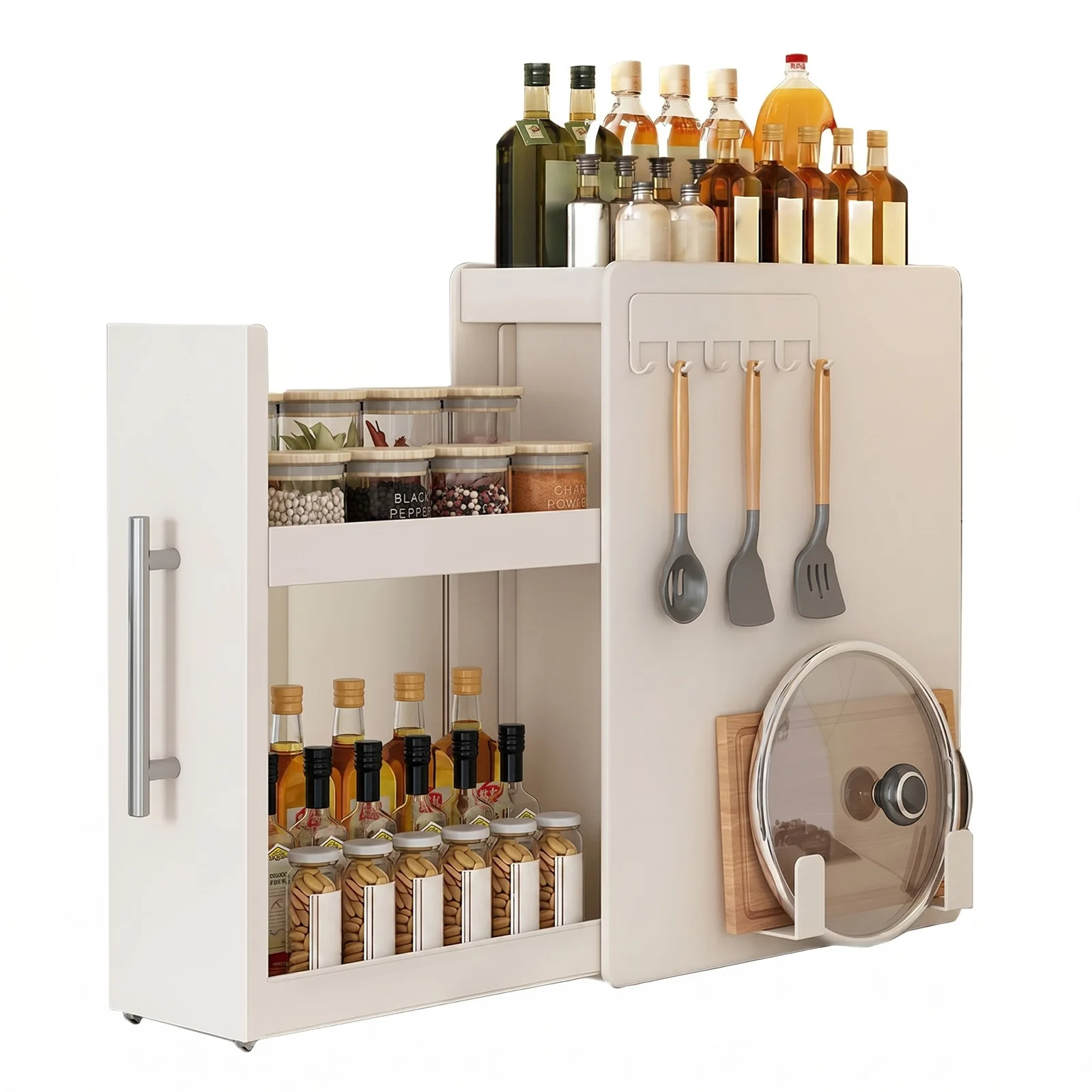 Küchen-Gewürzregal, Ausziehbarer Gewürzorganizer mit Schublade, Metall, Vertikales Gewürzregal für Salz, Soße, Essig, Große Kapazität, Freistehendes Gewürzregal