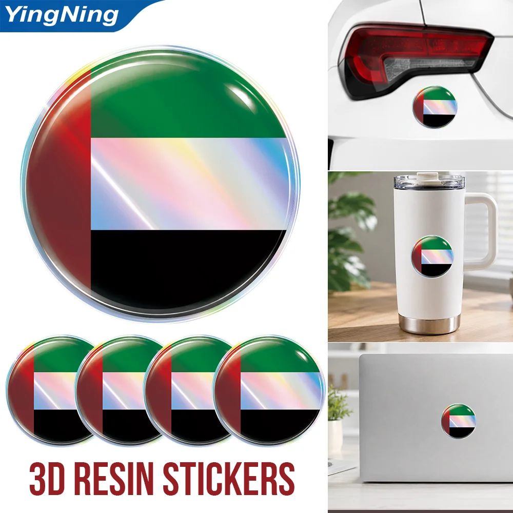 UAE Flag 3D Resin Domed Sticker United Arab Emirates National Flag Round Emblem Self Adhesive Decal Car Laptop Motorcycle Decor