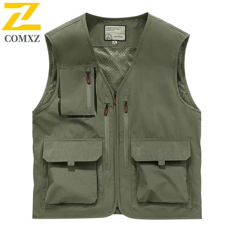 

COMXZ 2024, новый жилет из софтшелла, уличный повседневный альпинистский ветрозащитный жилет без рукавов, теплый жилет с несколькими карманами, модное модное пальто