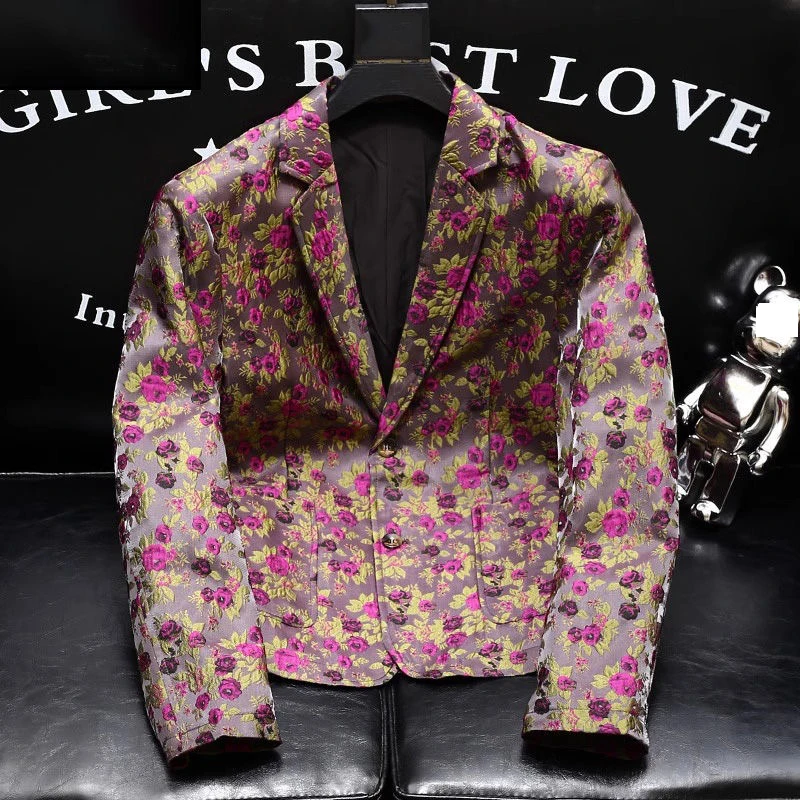 

Luxury Embroidery Suit Jacket Men Blazer Spring Autumn Slim Fit Long Sleeve Tops Coat Fashion High Quality Handsome Small Suit