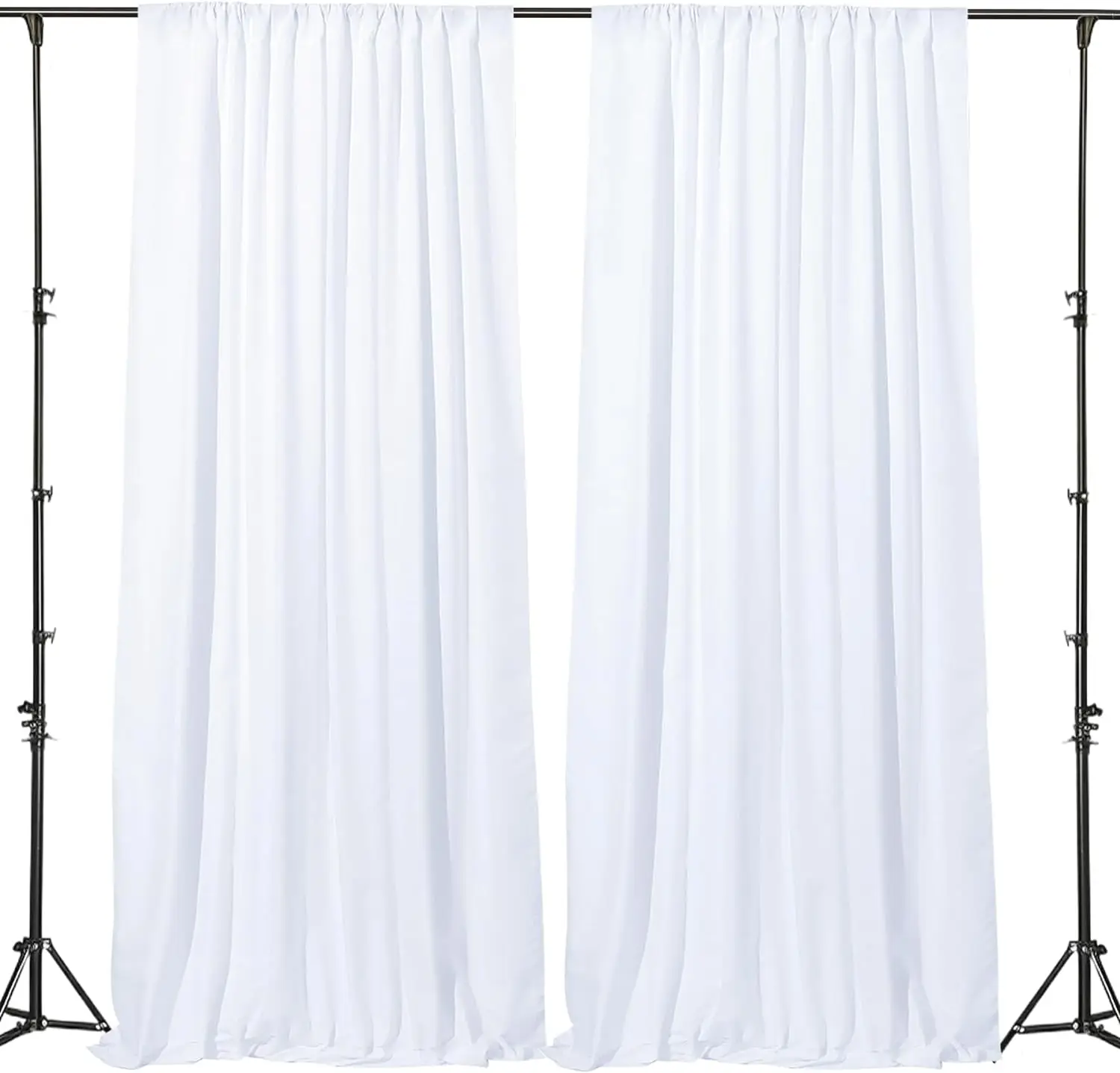 10ft x 10ft White Wrinkle Free Backdrop Curtains for Parties,2 Panels 5×10ft Thick Silky Polyester Photo Backdrop Drapes for Wed
