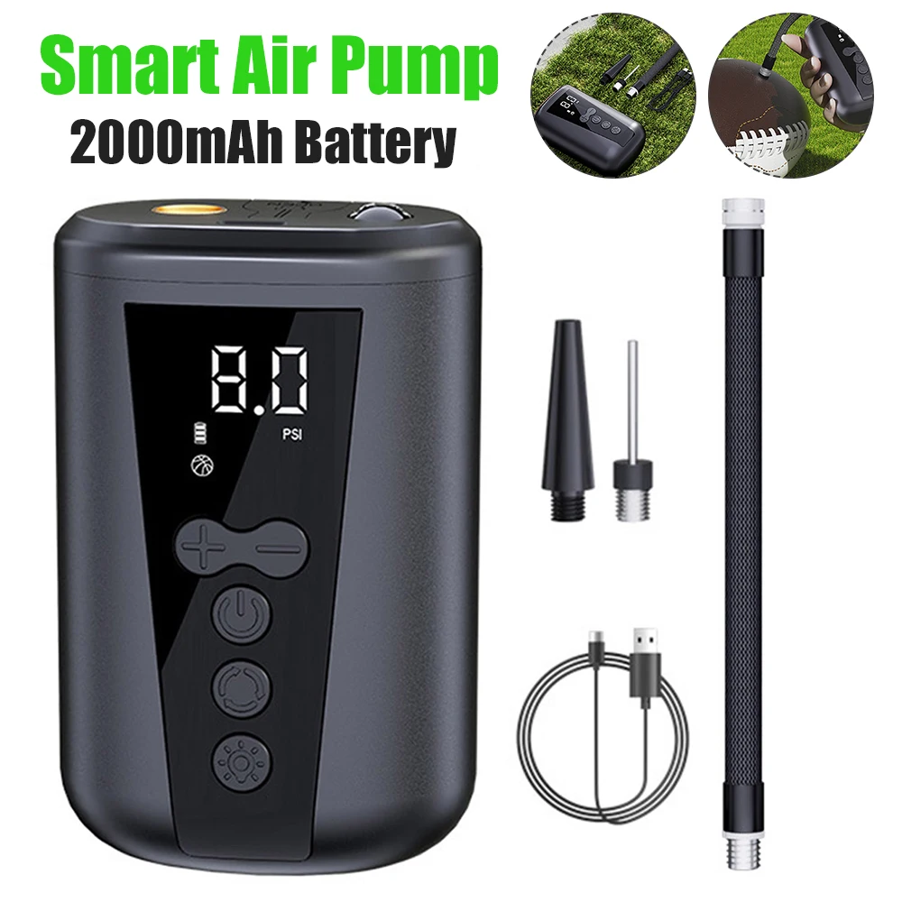 

Portable Air Pump 2000mAh Battery Mini Wireless Air Compressor LCD Display Electric Air Ball Pump for Football Basketball Soccer