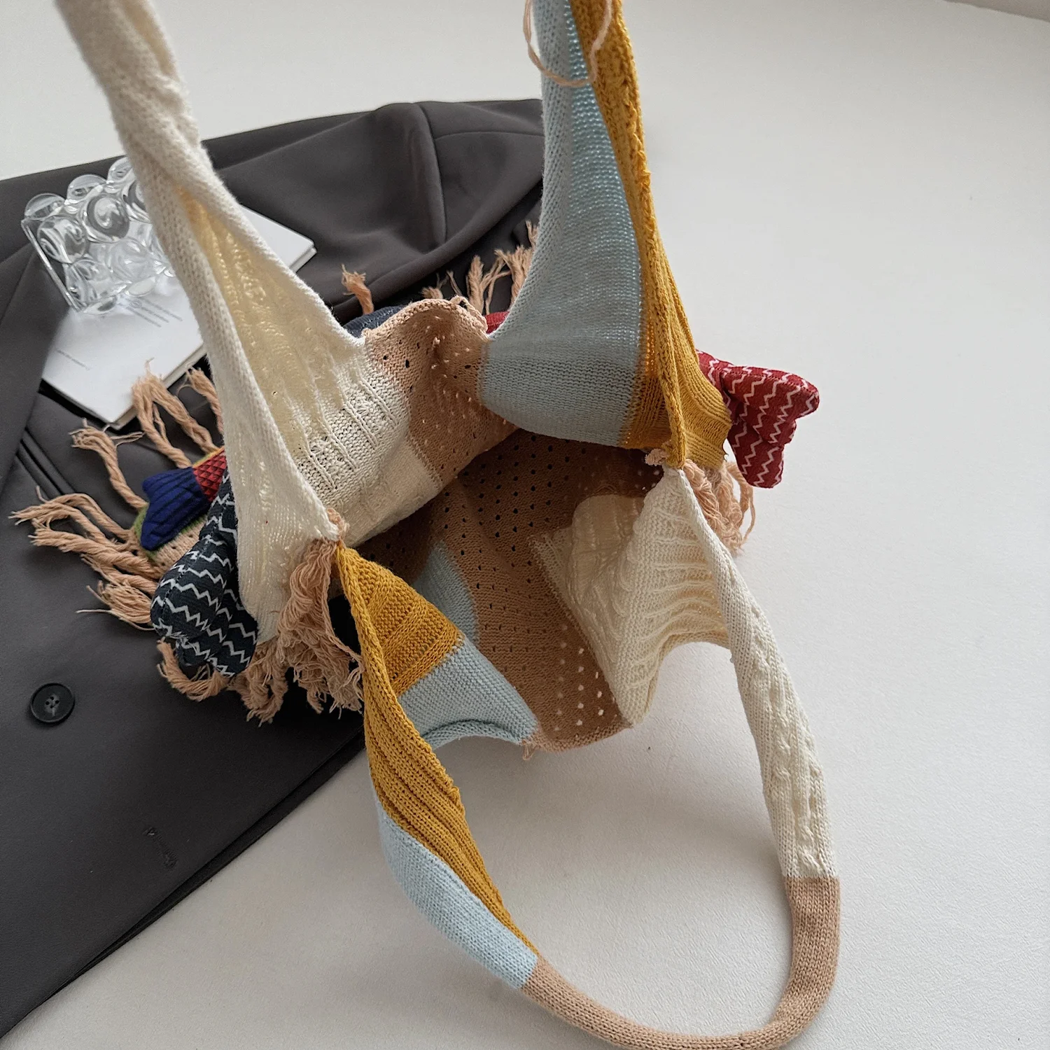 Сумка-тоут с рыбным дизайном, непринужденная пригородная сумка на плечо, хлопковая вязаная сумка крючком, универсальная вязаная сумка на плечо для путешествий, покупок, пляжа