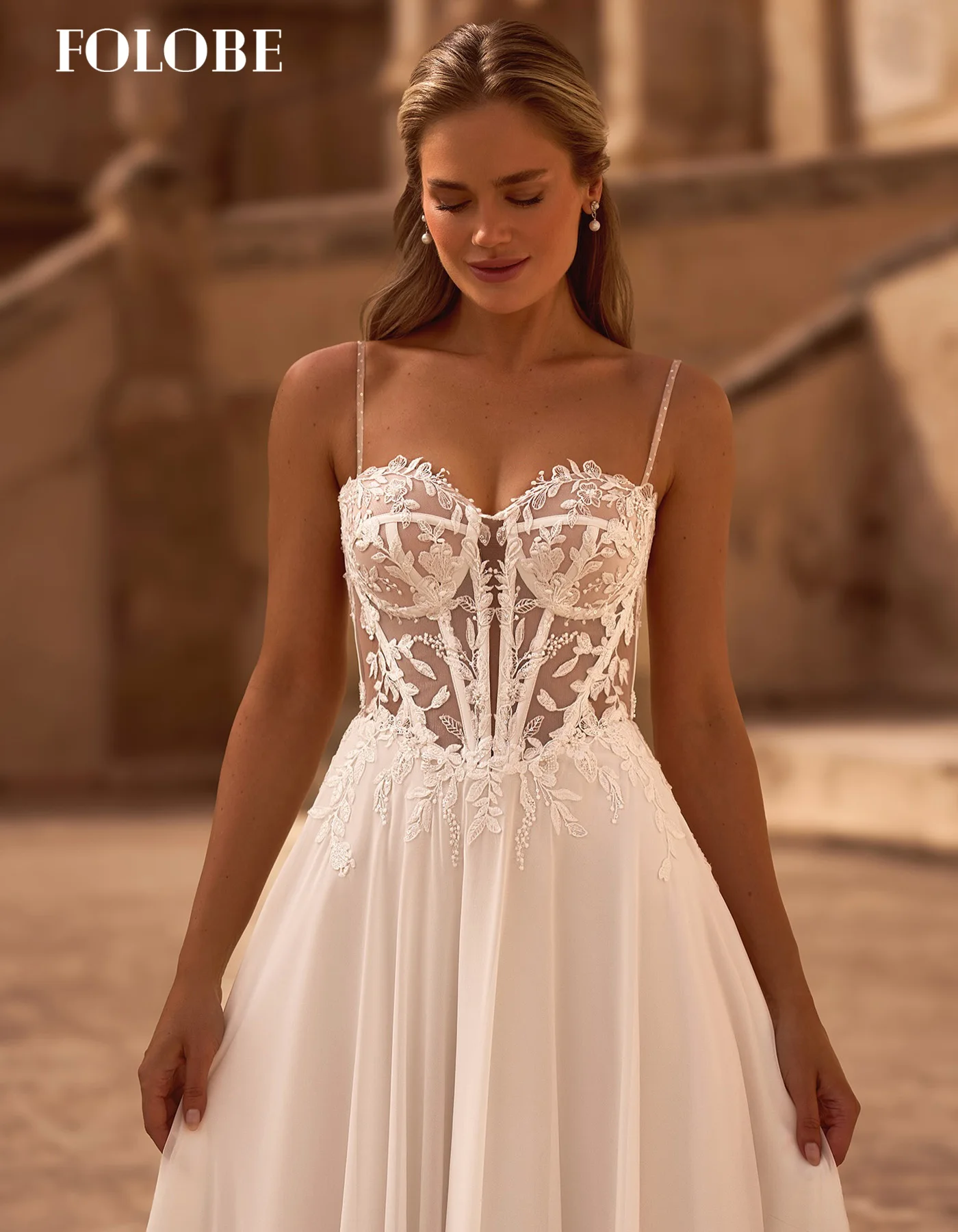 FOLOBE السباغيتي حزام ألف خط فستان الزفاف رائعة زين Ballgown سويب تراين فستان زفاف vestidos de noche مخصص