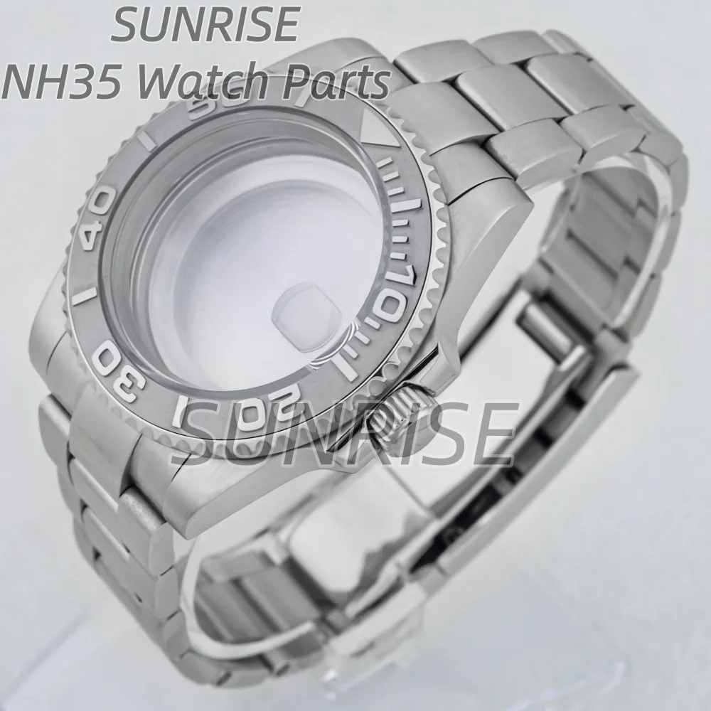 

40mm Silver Watch Case Oyster Jubilee Stainless Steel Bracelet Sapphire Crystal Fit for Yacht Master Mod NH34/NH35/NH36 Movement