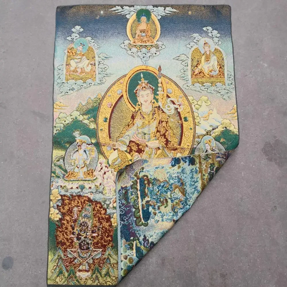 35' Thangka Embroidery Tibetan Buddhism Silk Embroidery Brocade Nepal Padmasambhava Statue Thangkas