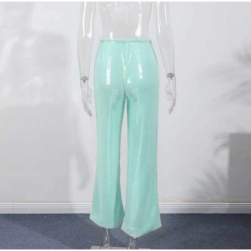 Street Women's Sequin Lace Up Pants Elastic Low Waist Wide Leg Female Trousers 2026 Spring Summer Lady Shiny Party Chic Pants