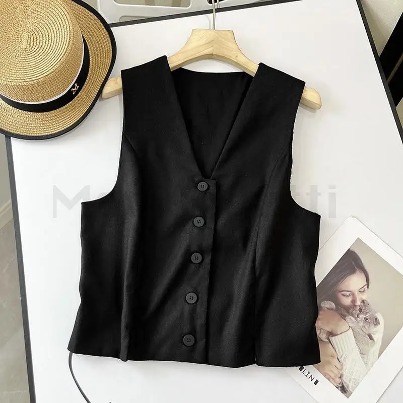 Modishdutti 2024 Summer High Quality Fashion Women Button Solid Blazer Vest Office Lady Simple Tank Tops Female