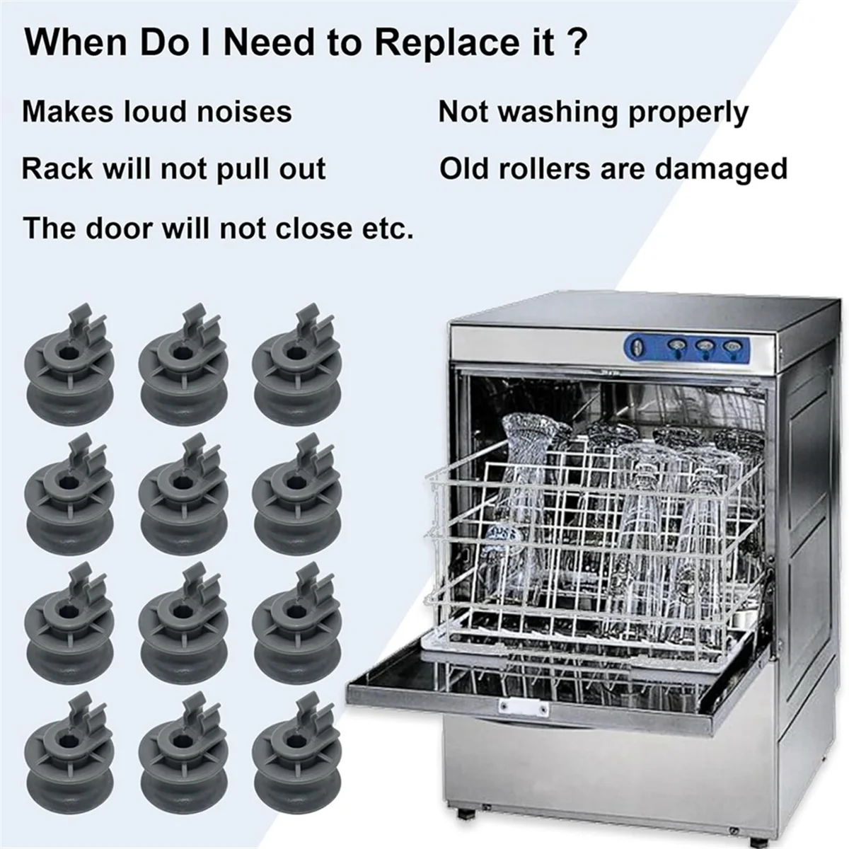 12er-Pack 4581DD3002A obere Geschirrkorb-Rollenräder für Geschirrspüler, Ersatz für Geschirrspüler Ldf6920st Ldf6920bb
