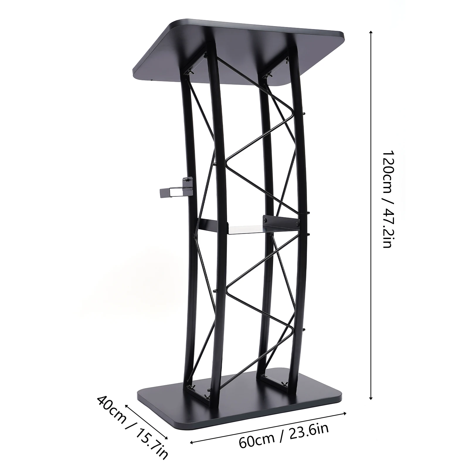 

Iron 47 Inch Curved Podium Suitable for Schools Conference Rooms Stages Churches Classrooms with Storage Shelf Black