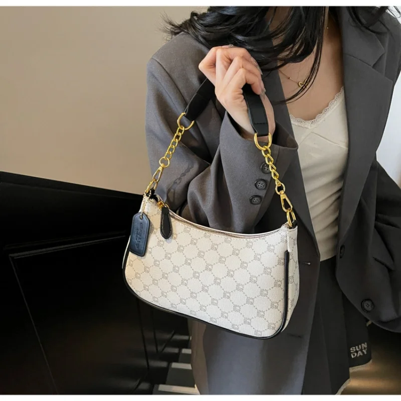 Borsa da pendolarismo coreana per donna Borsa a tracolla vintage, chiusura con cerniera, borse sotto le ascelle a spalla singola stampate alla moda