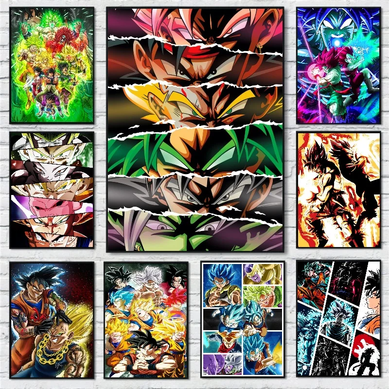 Bandai Anime Super Saiyan Canvas Painting Goku Print Dragon Ball Pictures Classic Home Decor Aesthetic Posters for Wall Painting