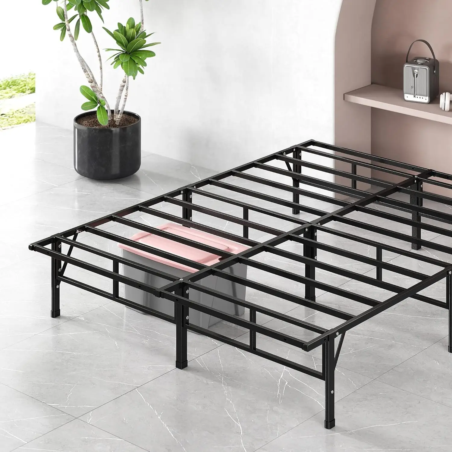 DIY Smart Platform Metal Bed Frame, Queen Size with Under-Bed Storage and Sturdy Support