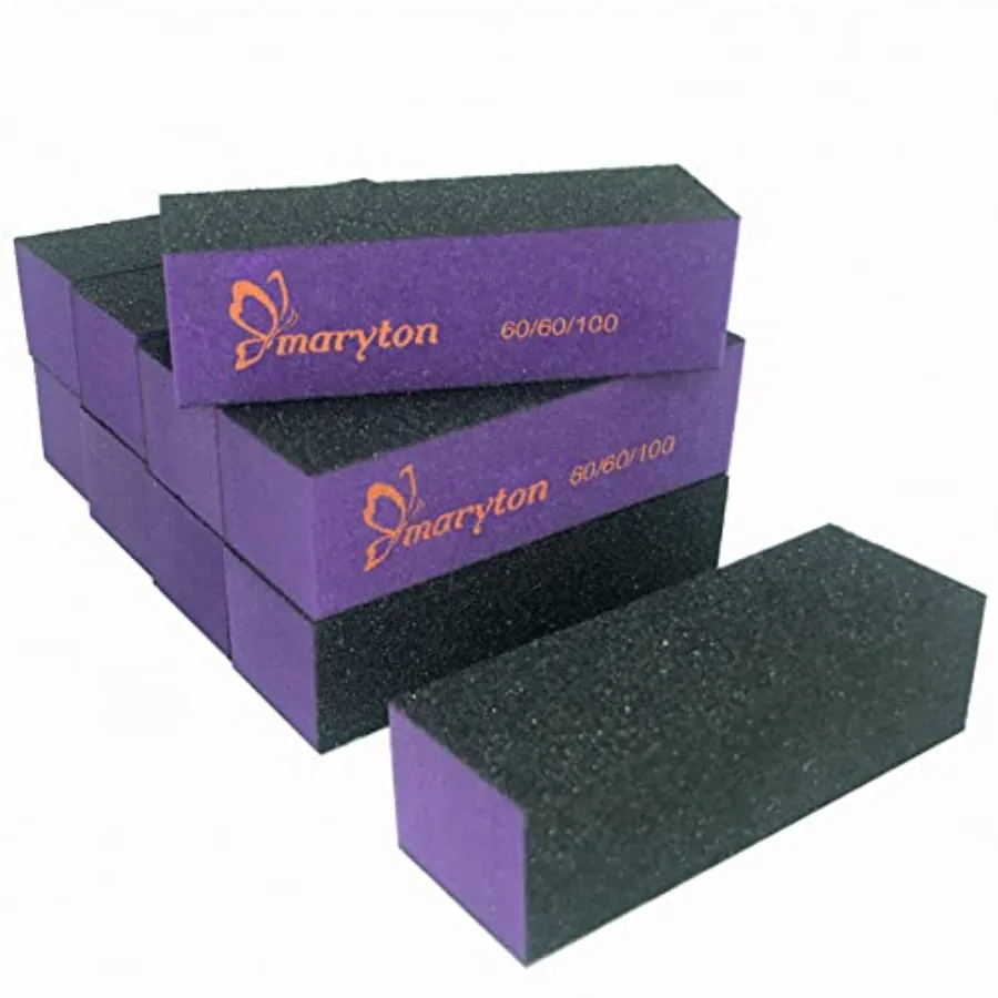 Nail Buffer Sanding Block Polisher Buffing File 60/100 Grit for Acrylic Nail Art Kit Manicure Tools 10 PCS Black Purple