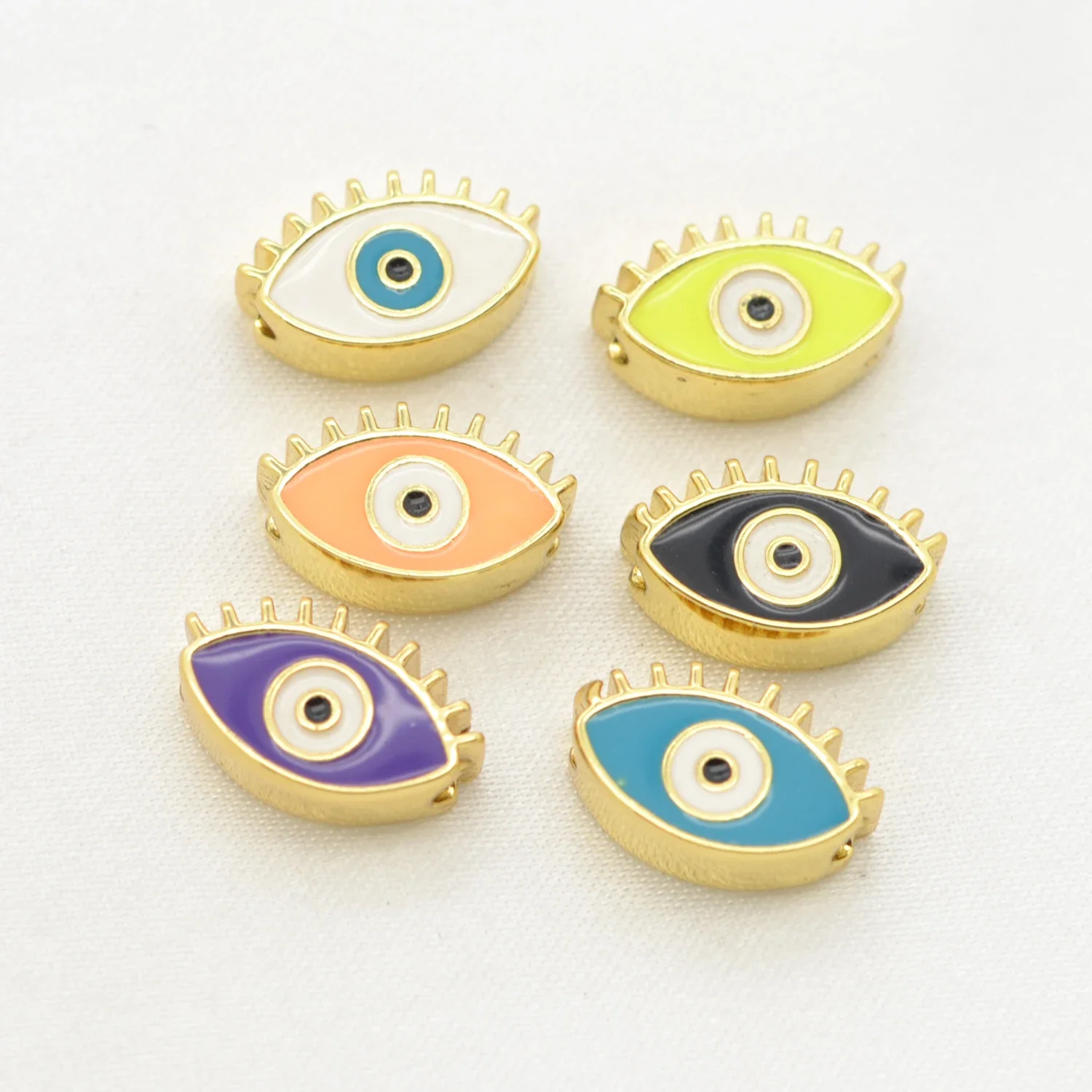 15 Pcs Colorful Enamel Spacer Bead Diy Necklace Bracelet Jewelry Making Turkish Devil Eye Charms Copper Gold Plated Accessories