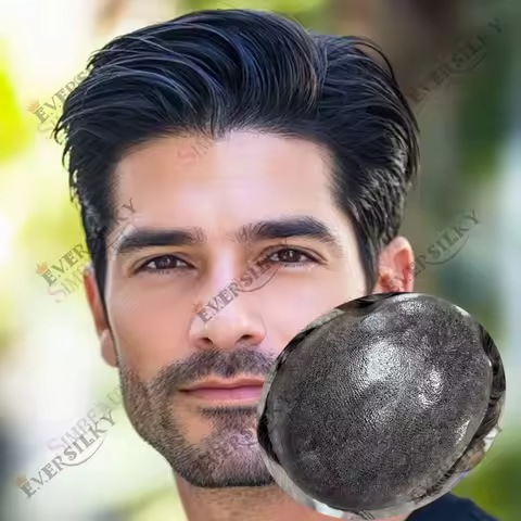 Undetectable Jet Black Remy Human Hair Poly Skin Natural Hairline Super Durable Top Quality Brown Male Hair Replacement System