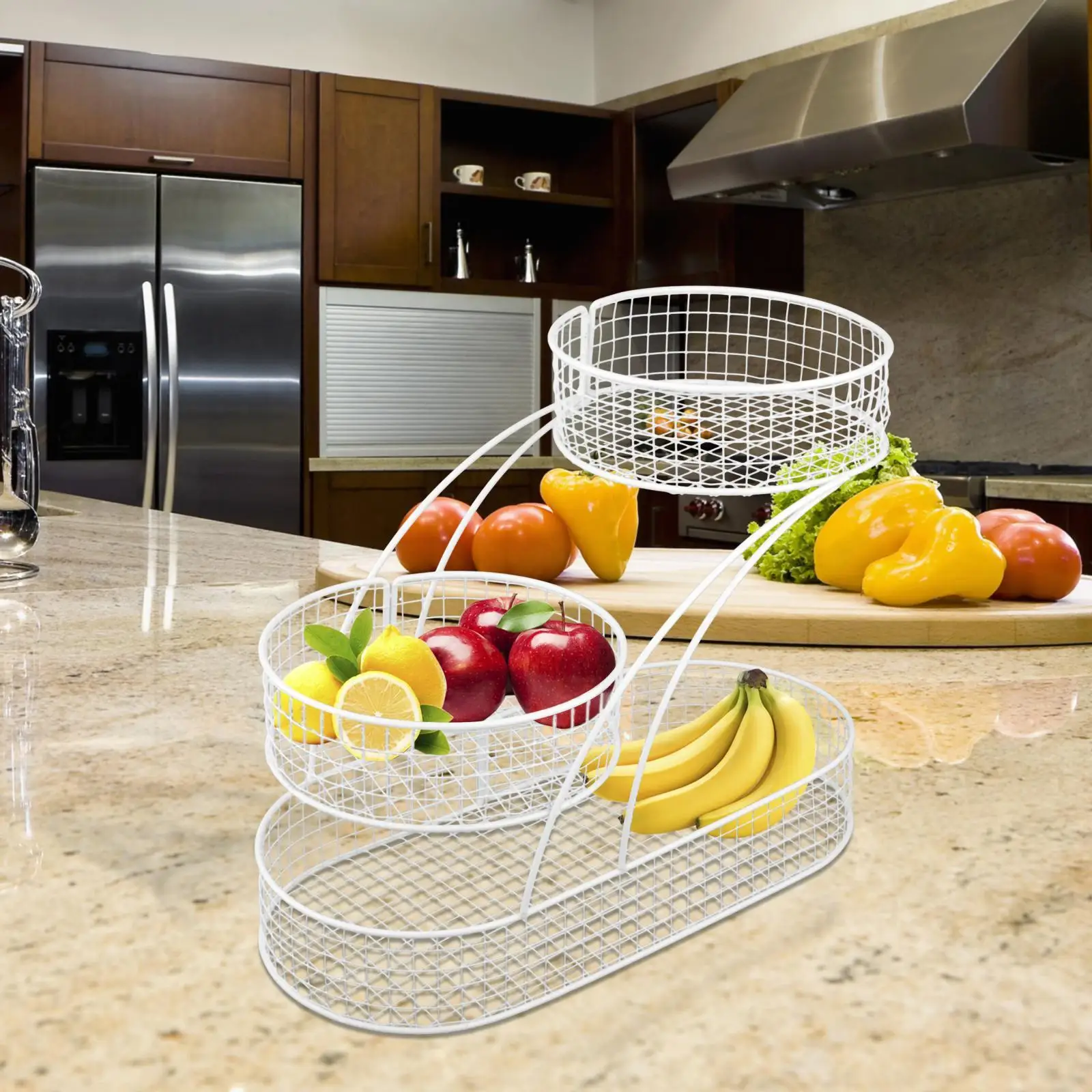 

Three Tiered Wire Basket Stand Produce Holder Organizer Bread Basket Vegetable Rack Fruit Bowl Holder for Storage Snack Table