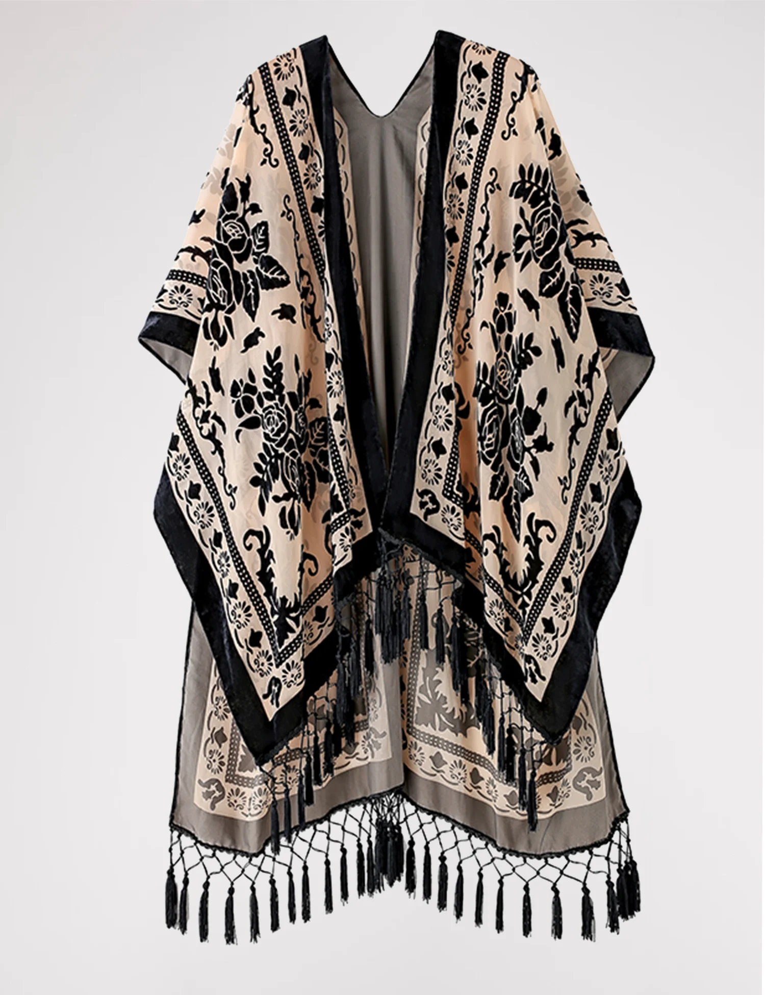 MJSERECA Bohemian Fashion women burnt plush kimono long cardigan with tassel beach cover-up luxury Holiday Casual Cardigan Shawl