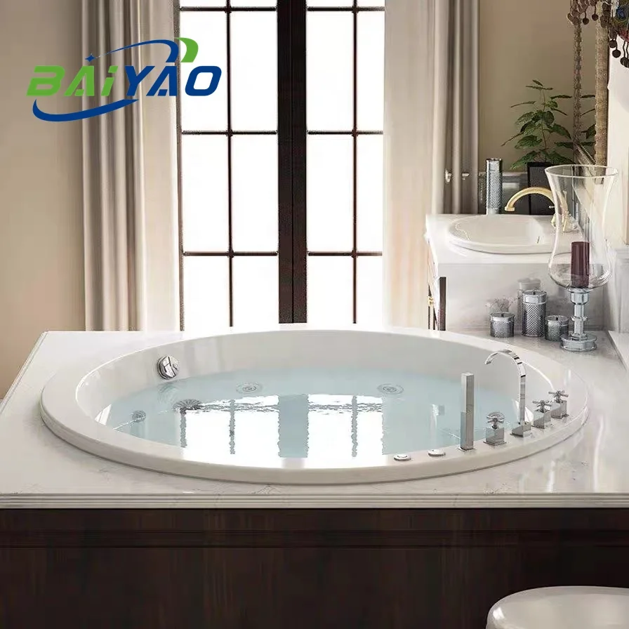 BathtubPopular Embedded Acrylic Jakuzzi For 2 People Indoor Spa Bath Prefab Bathtub Round Shape Bathtub Jacuzzier Functions