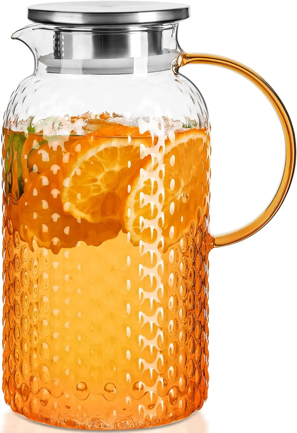 Glass Pitcher Squama Designed 64 oz, High Borosilicate Water Pitcher, Iced Tea Pitcher with Lid and Spout, Large Bore Design for