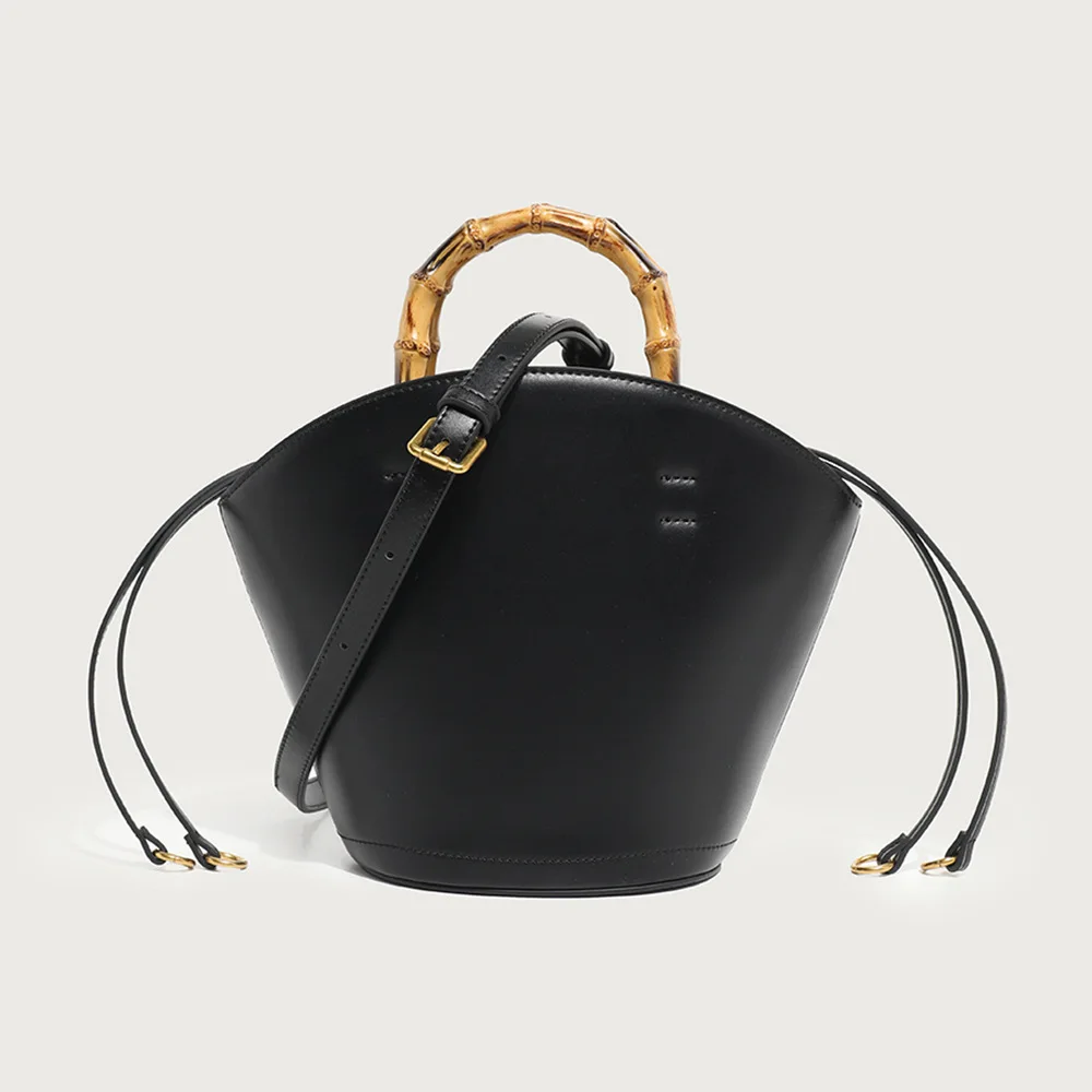 ZR DIARY Vintage Bamboo Handbags Women Soft Leather Bucket Bag Ladies Single Shoulder Strap Bags 281