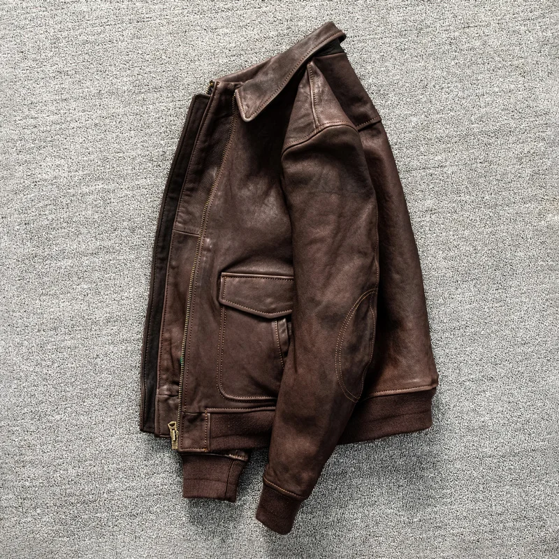 ชุดสูทเที่ยวบิน G1 ผสมกับหนังแพะและแจ็คเก็ตหนังสําหรับผู้ชาย ทรงสั้นและทรงเข้ารูป เทรนด์แจ็คเก็ตฤดูใบไม้ร่วงและฤดูหนาว