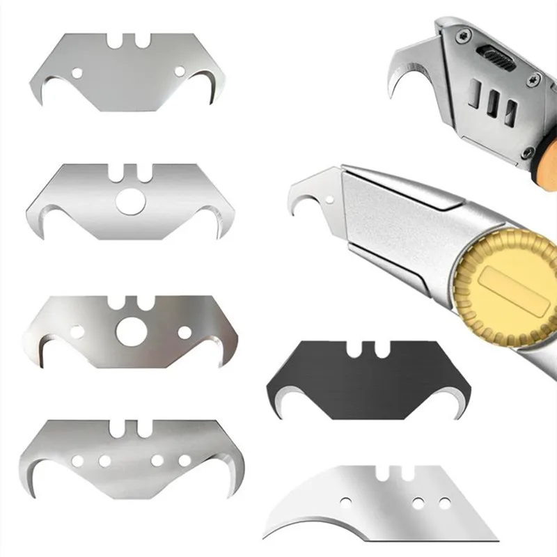 10pcs Utility Hook Blades SK5 Heavy Duty Razor Blades Safety Horn Knife Blades for Cutting Carpets,Wallpaper,Roofing Materials