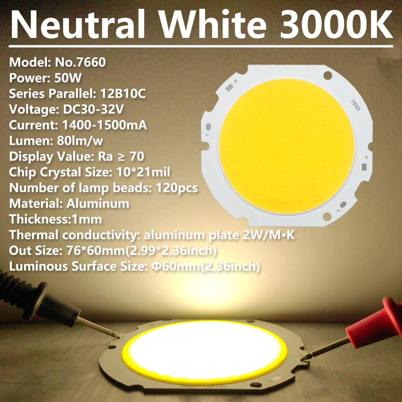 7660 LED COB Chip 50W DC30-32V 1500mA Ra70 Zintegrowane koraliki LED dużej mocy DIY Akcesoria oświetleniowe do reflektora FloodLight