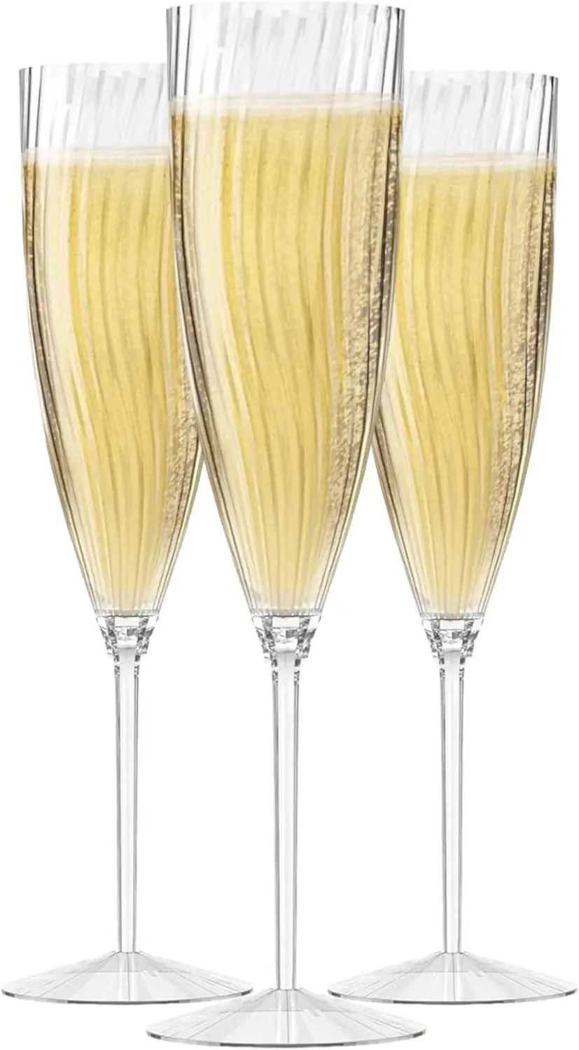 نظارات شمبانيا بلاستيكية شفافة سعة 6 أونصة، 24 عبوة من المزامير للاستعمال مرة واحدة لحفلات الزفاف والحفلات والتحميص #1