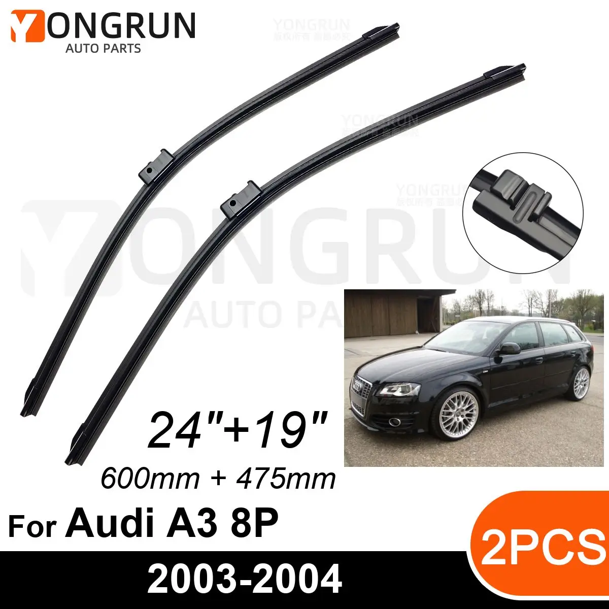 

Car Front Windshield Wipers For Audi A3 8P 2003-2004 Wiper Blade Rubber 24"+19" Car Windshield Windscreen Accessories