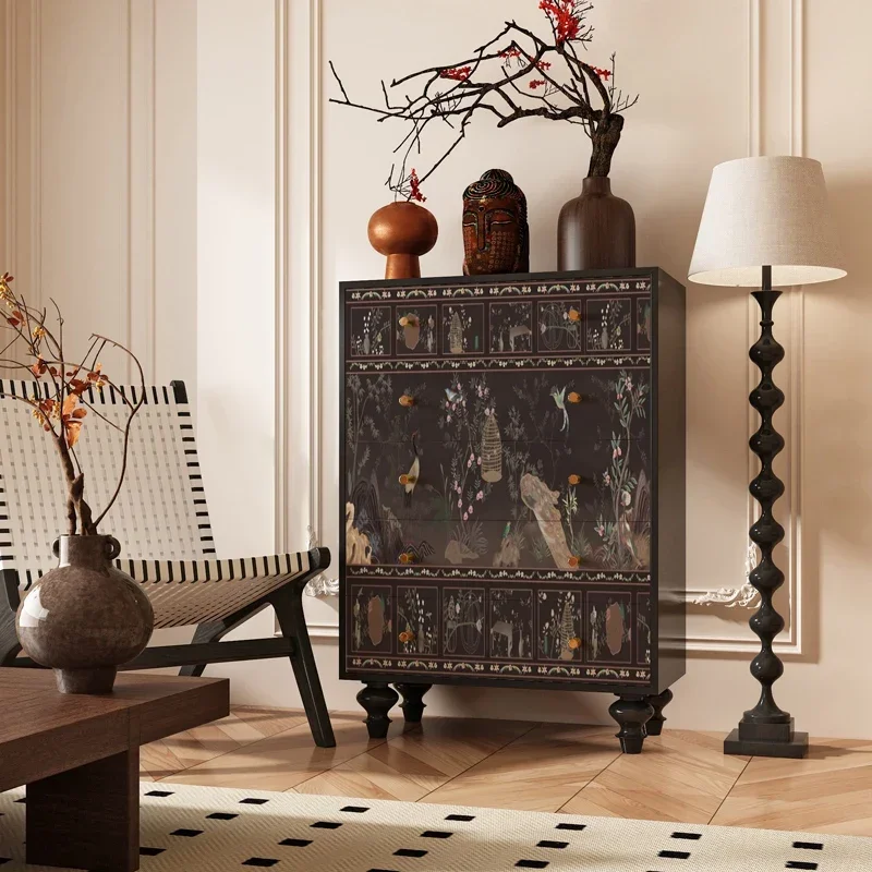 

Medieval solid wood chest of drawers, living room entrance against the wall, bedroom bedside retro storage locker