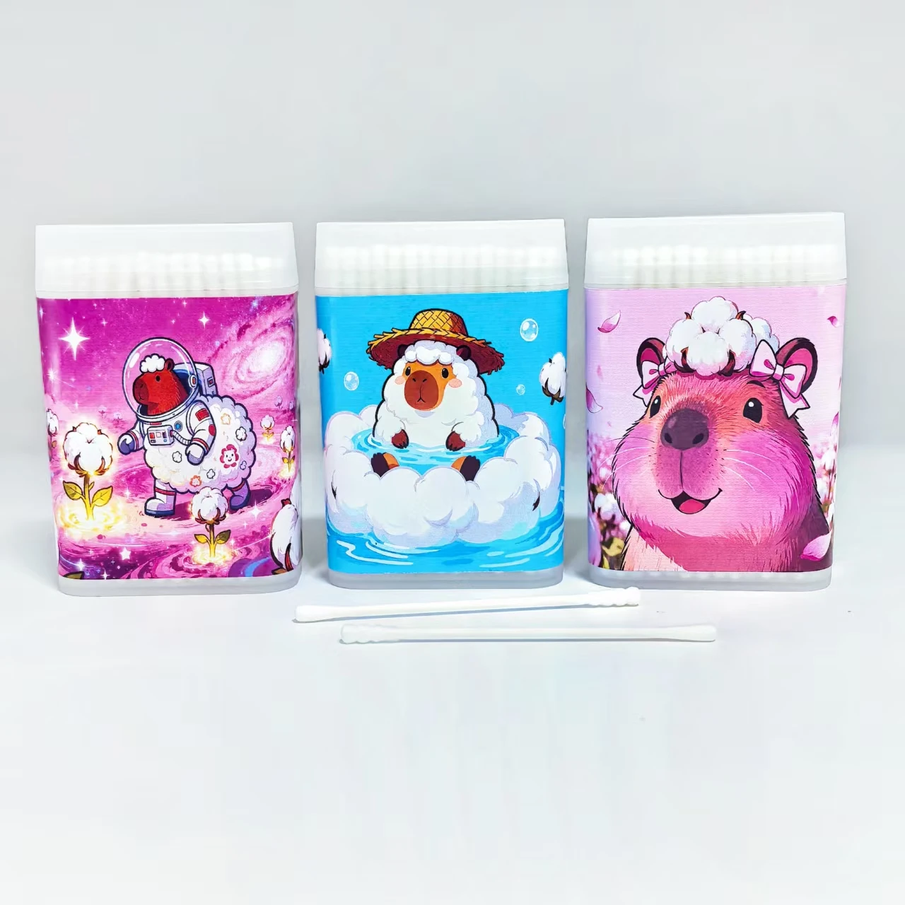 300pcs creative cotton capybara-shaped cotton swabs, round screw, fine shaft, double-headed cotton swabs