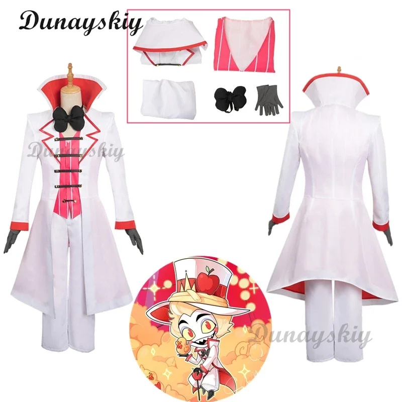 Hazbin Lucifer kostum Cosplay Anime Hotel Morningstar kostum Cosplay Wig Daddy White Suit pesta setan kostum pria dewasa