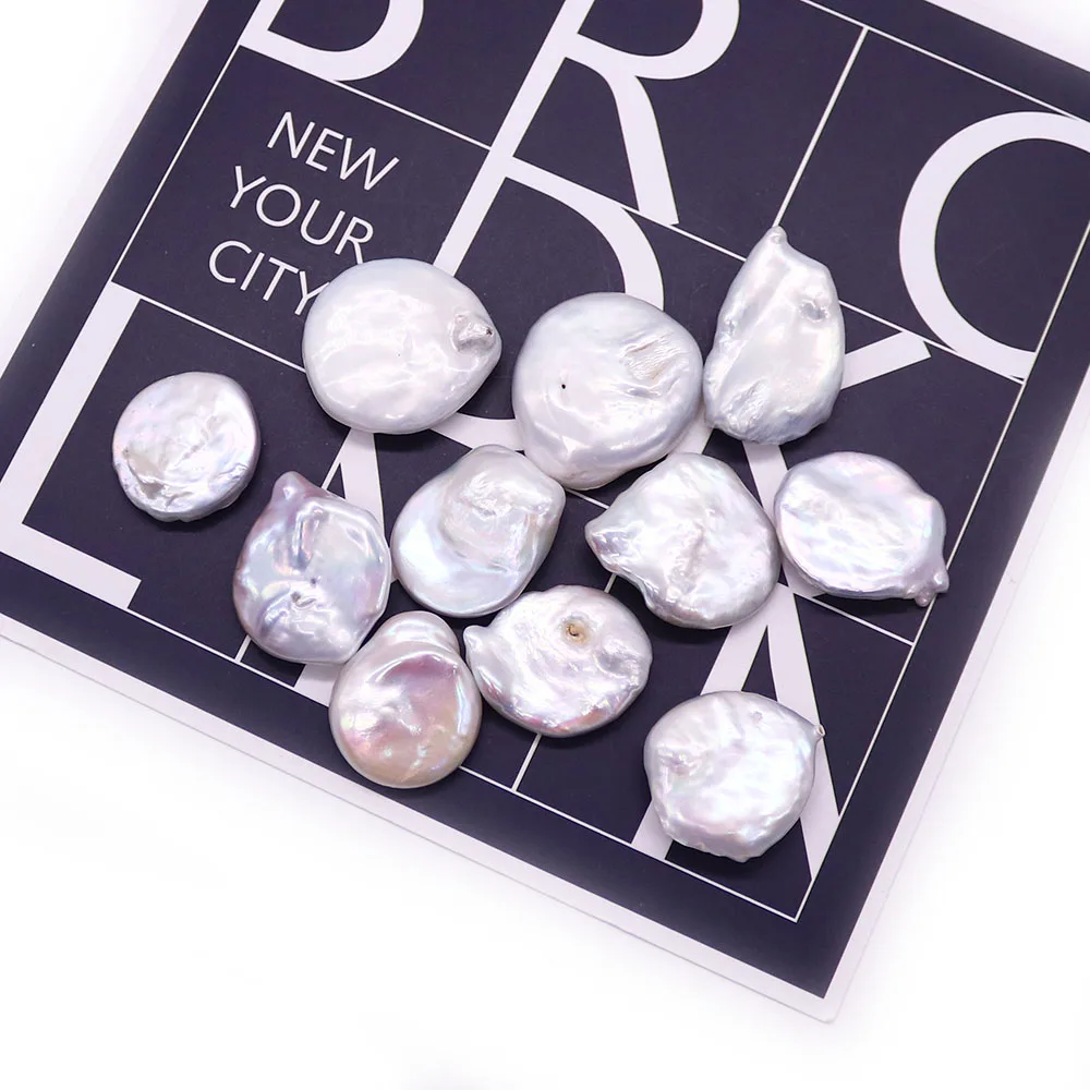 

2pcs Baroque Style Button Pearls Irregular Round Disc Shape Natural Freshwater Pearls Hole-Free Handmade Jewelry Accessory 20mm