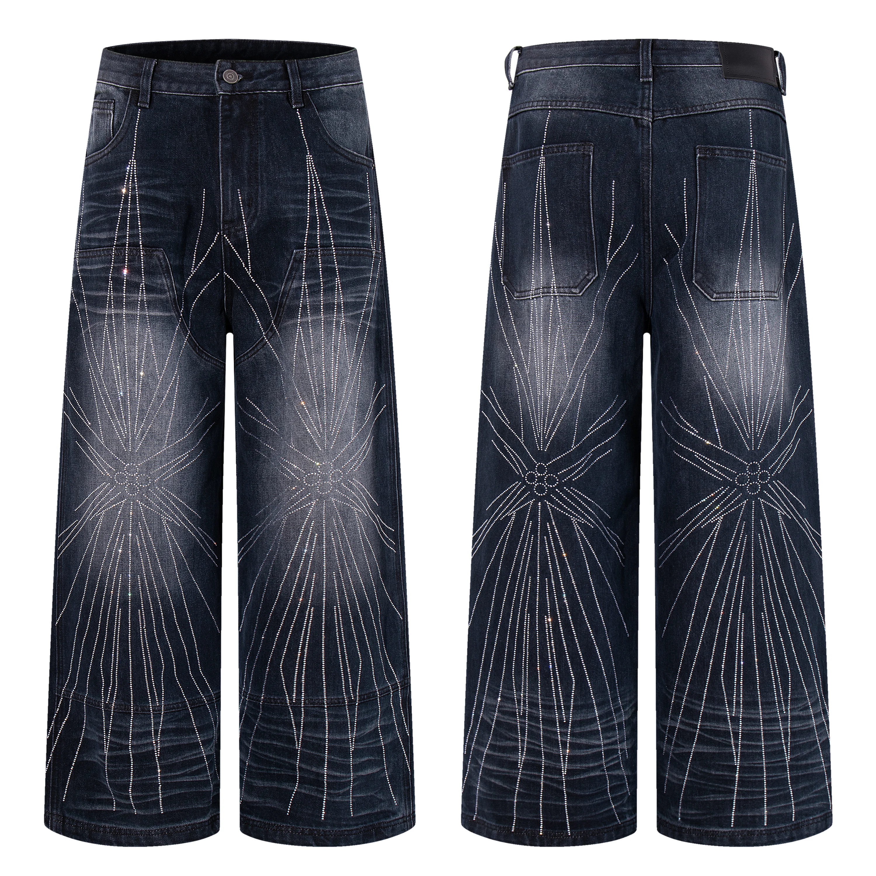 

AL88065 BLCG Джинсы с высокой талией, суперкачественные, свободного кроя, из плотного денима, унисекс, модные, стильные, с ручной росписью