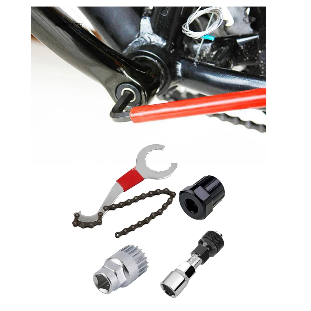 

4pcs Bike Repair Tool Kit Durable Metal Material Chain Bracket Freewheel Crank Remover Mountain Bike Mechanic Tools