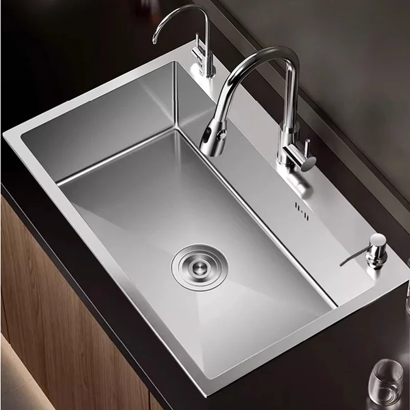 Minimalist Thickened Kitchen Sink for Restaurant Brushed Metal Scratch-resistant Sinks Creative Commercial for Courtyard