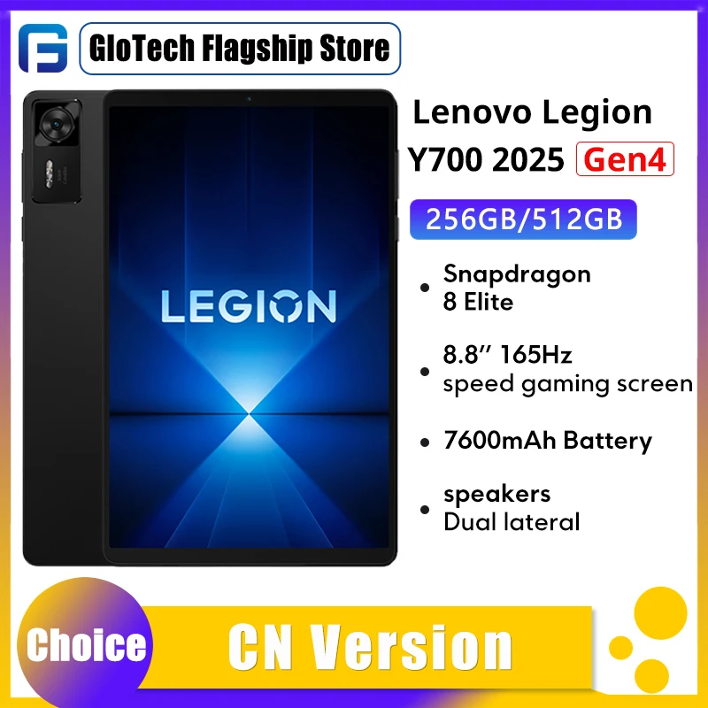 Versi CN Lenovo Legion Y700 2025 Gen 4 Tablet Gaming AI 256GB/512GB ROM Snapdragon 8 Elite Layar 8.8 inci 165Hz 7600mAh 50MP