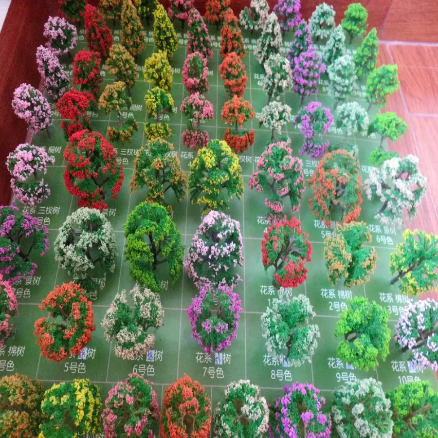 50pcs/lot Architecture Mini Plastic Model 2-15cm Color Tree For Ho Train Layout Railway Layout Model Building