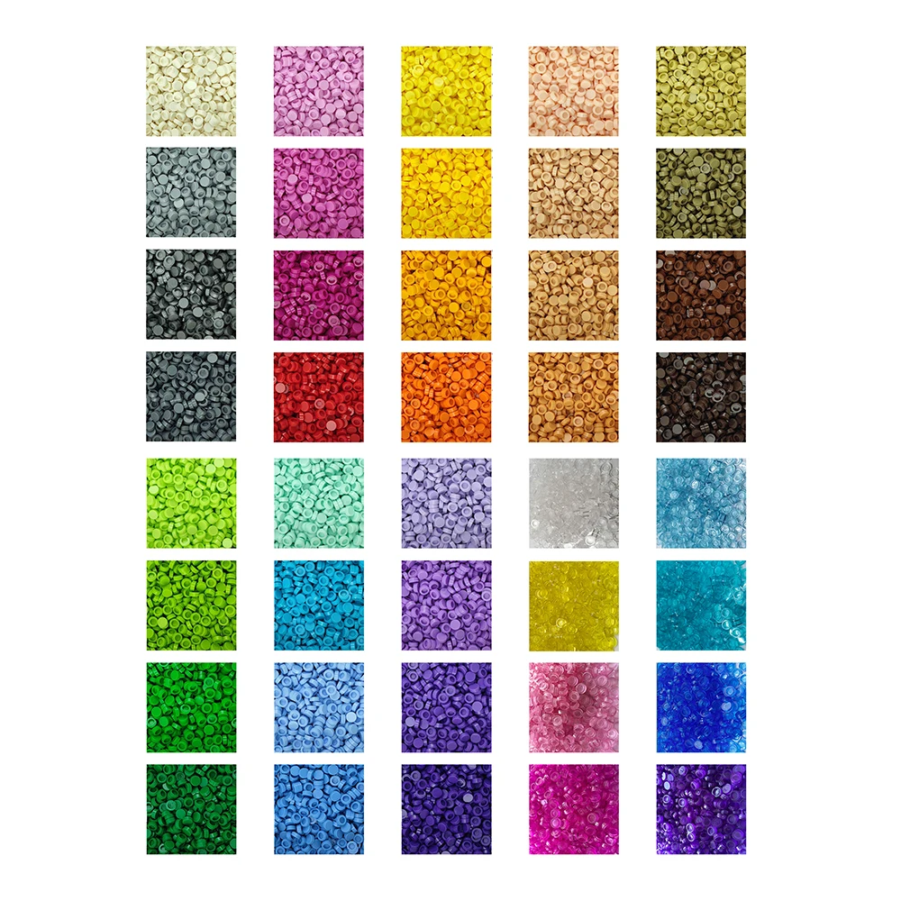 200pcs 98138 1x1 Round Flat Tile Bricks 62 Assorted Colors DIY Pixel Art Mosaic Painting Building Blocks MOC Spare Parts
