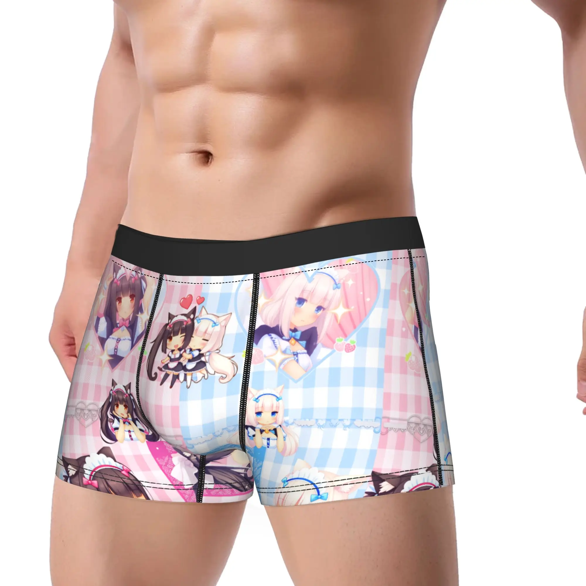 Nekopara Anime Underwear  Breathable Panties Pattern Shorts Briefs For Men Pouch Plus Size Trunk