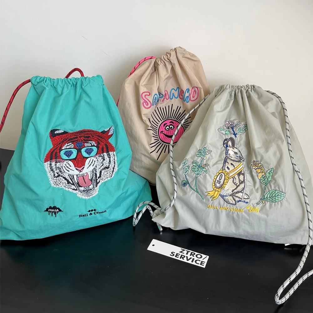 Tiger Embroidery Drawstring Bag Hawaii Candy Backpack Women Chain Eco Bag Nylon Designer Bags for Women Shoulder Bags Bookbags