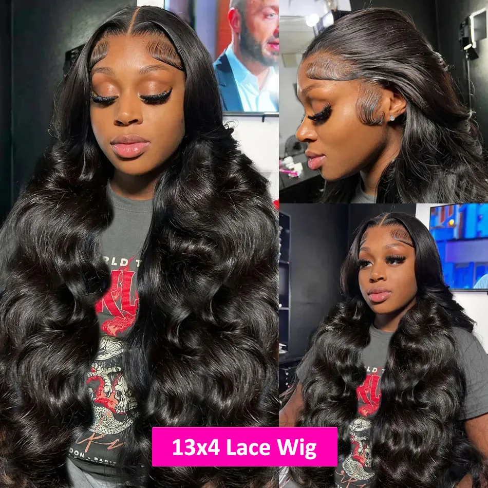 Body Wave Lace Front Perucas para mulheres negras, cabelo humano pré-arrancado, peruca frontal de renda transparente, cabelo remy brasileiro 13x4, 13x6