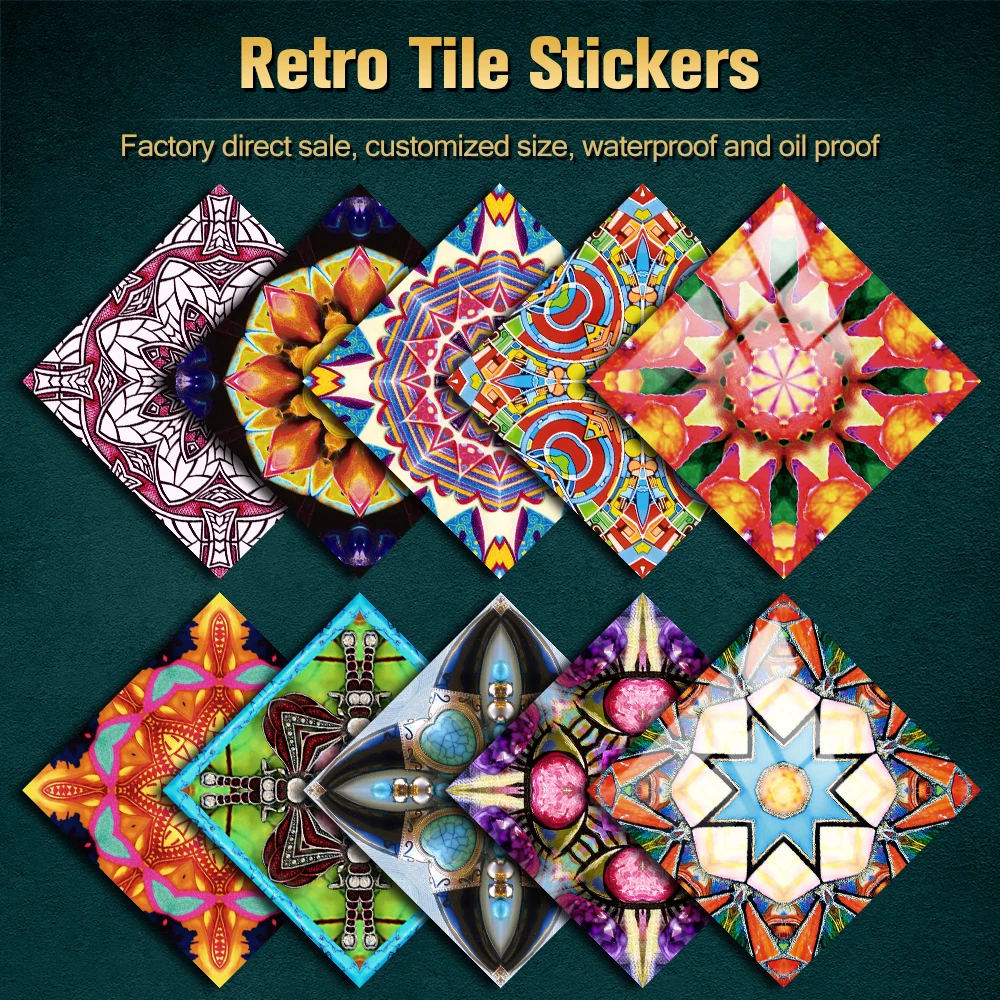 

10/15cm Mandala Crystal Hard Film Tiles 3D Wall Stickers Bathroom Kitchen Floor Wall Decals Waterpoof Peel & Stick PVC Wallpaper