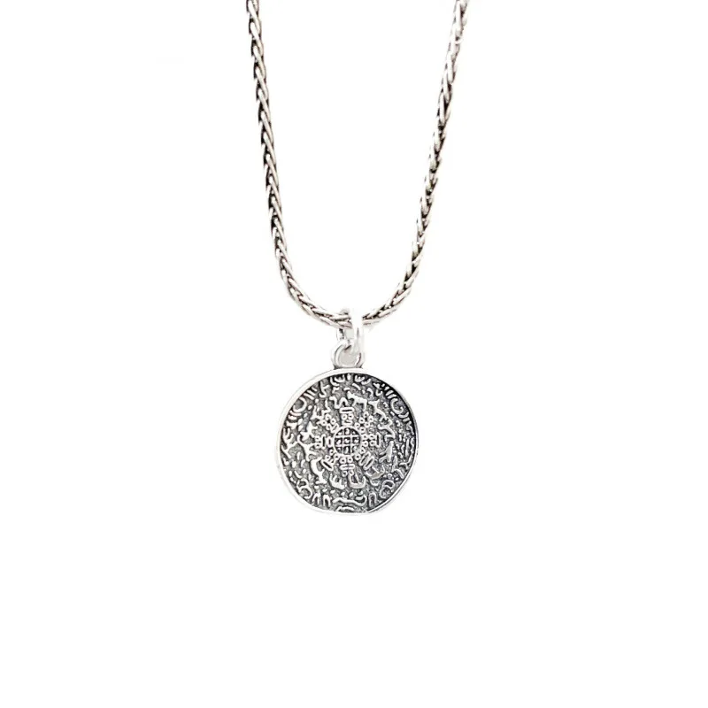 Silver 999 Retro Nine Palaces Eight Diagrams Pendant Necklace Braided Bracelet Accessories Buddha 5
