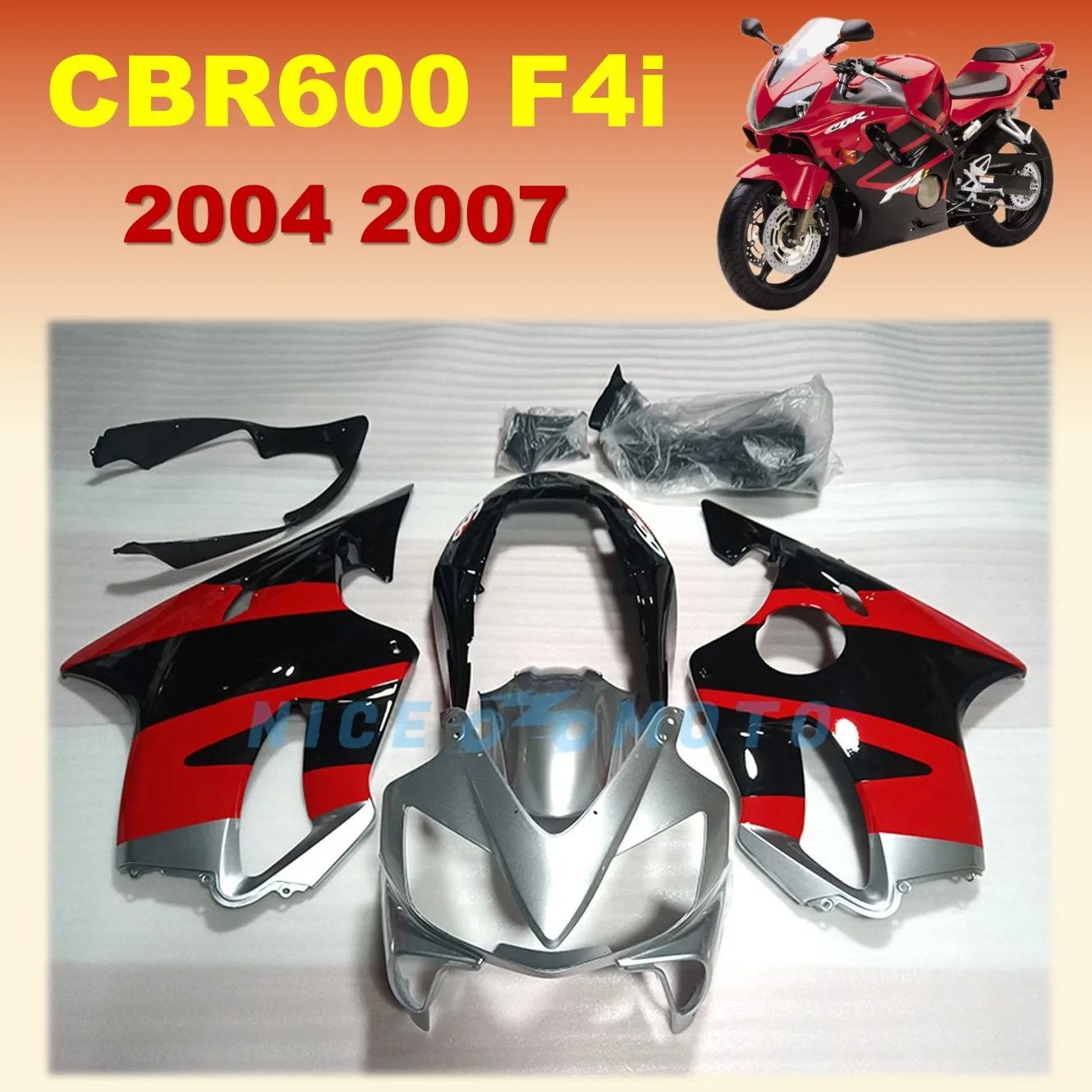 

Комплект обтекателей для всего тела CBR600 F4i 2004 2005 CBR600RR 2006 2007 CBR600F4i ABS пластик для литья под давлением капот серебристо-красный черный