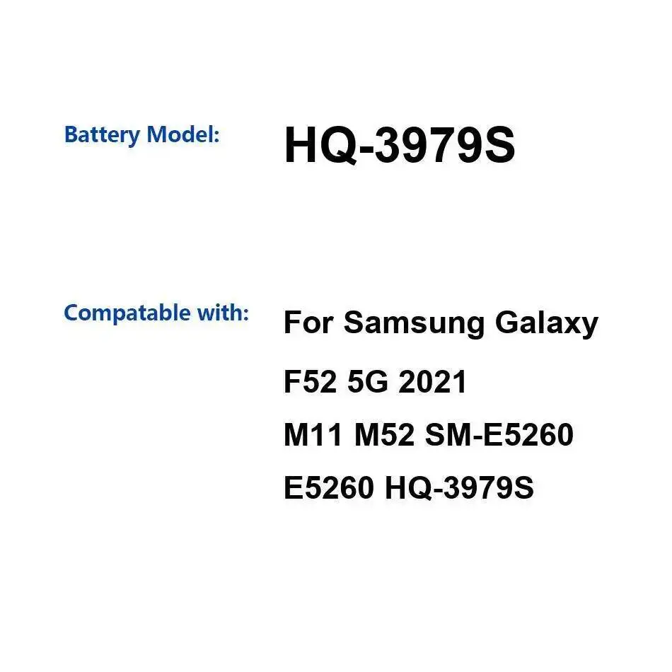 

Long Lasting Reliable Replacement Mobile Phone Battery 4500Mah For Samsung Galaxy F52 5G 2021 M11 M52 SM-E5260 E5260 HQ-3979S
