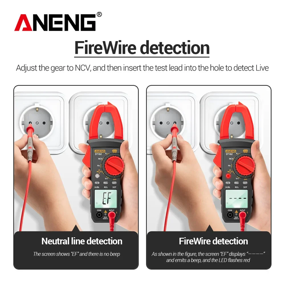 ANENG ST182 Digital Clamp Meter AC Current Multimeter DC/AC Voltage Ammeter Voltages Tester Amp Hz Capacitance NCV Ohm Test