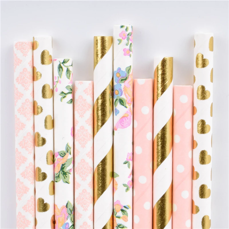 25 Pcs Mixed Pink Style Paper Straw Colorful Wedding Best Choice Decoration Supplies Party Coffee Disposable Environmentally
